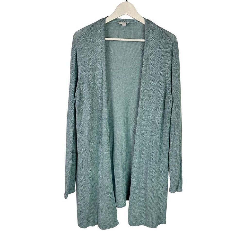 J. Jill Large Petite Blue Longline Linen Cardigan Sweater